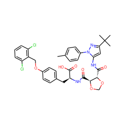 Cc1ccc(-n2nc(C(C)(C)C)cc2NC(=O)[C@@H]2OCO[C@H]2C(=O)N[C@@H](Cc2ccc(OCc3c(Cl)cccc3Cl)cc2)C(=O)O)cc1 ZINC000058590448