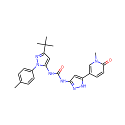 Cc1ccc(-n2nc(C(C)(C)C)cc2NC(=O)Nc2cc(-c3ccc(=O)n(C)c3)[nH]n2)cc1 ZINC000095561470