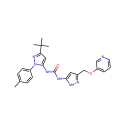 Cc1ccc(-n2nc(C(C)(C)C)cc2NC(=O)Nc2cc(COc3cccnc3)n[nH]2)cc1 ZINC000049045187