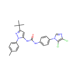 Cc1ccc(-n2nc(C(C)(C)C)cc2NC(=O)Nc2ccc(-n3cnc(Cl)c3Cl)cc2)cc1 ZINC000096284086