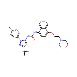 Cc1ccc(-n2nc(C(C)(C)C)cc2NC(=O)Nc2ccc(OCCN3CCOCC3)c3ccccc23)cc1 ZINC000024044436