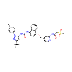 Cc1ccc(-n2nc(C(C)(C)C)cc2NC(=O)Nc2ccc(OCc3ccnc(NC(=O)CS(C)(=O)=O)c3)c3ccccc23)cc1 ZINC000198519517