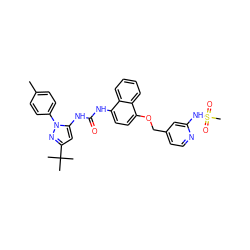 Cc1ccc(-n2nc(C(C)(C)C)cc2NC(=O)Nc2ccc(OCc3ccnc(NS(C)(=O)=O)c3)c3ccccc23)cc1 ZINC000653721937