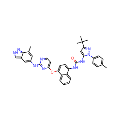 Cc1ccc(-n2nc(C(C)(C)C)cc2NC(=O)Nc2ccc(Oc3ccnc(Nc4cc(C)c5n[nH]cc5c4)n3)c3ccccc23)cc1 ZINC001772655950