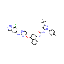 Cc1ccc(-n2nc(C(C)(C)C)cc2NC(=O)Nc2ccc(Oc3ccnc(Nc4cc(Cl)c5[nH]ncc5c4)n3)c3ccccc23)cc1 ZINC001772605761