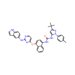 Cc1ccc(-n2nc(C(C)(C)C)cc2NC(=O)Nc2ccc(Oc3ccnc(Nc4ccc5[nH]ccc5c4)n3)c3ccccc23)cc1 ZINC000211075426