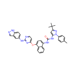 Cc1ccc(-n2nc(C(C)(C)C)cc2NC(=O)Nc2ccc(Oc3ccnc(Nc4ccc5[nH]ncc5c4)n3)c3ccccc23)cc1 ZINC000211108457