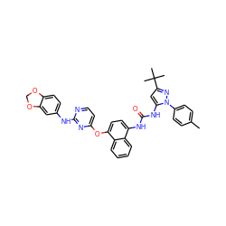 Cc1ccc(-n2nc(C(C)(C)C)cc2NC(=O)Nc2ccc(Oc3ccnc(Nc4ccc5c(c4)OCO5)n3)c3ccccc23)cc1 ZINC000211025279