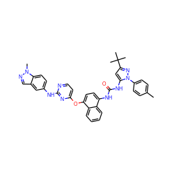 Cc1ccc(-n2nc(C(C)(C)C)cc2NC(=O)Nc2ccc(Oc3ccnc(Nc4ccc5c(cnn5C)c4)n3)c3ccccc23)cc1 ZINC000211108676