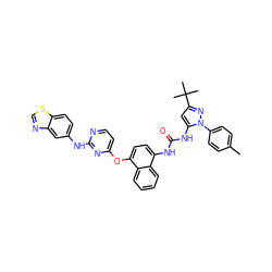 Cc1ccc(-n2nc(C(C)(C)C)cc2NC(=O)Nc2ccc(Oc3ccnc(Nc4ccc5scnc5c4)n3)c3ccccc23)cc1 ZINC000211025323