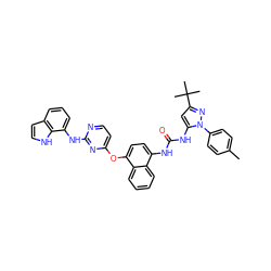 Cc1ccc(-n2nc(C(C)(C)C)cc2NC(=O)Nc2ccc(Oc3ccnc(Nc4cccc5cc[nH]c45)n3)c3ccccc23)cc1 ZINC001772599620