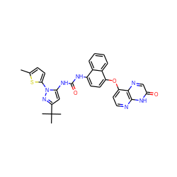 Cc1ccc(-n2nc(C(C)(C)C)cc2NC(=O)Nc2ccc(Oc3ccnc4[nH]c(=O)cnc34)c3ccccc23)s1 ZINC000199096988