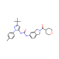 Cc1ccc(-n2nc(C(C)(C)C)cc2NC(=O)Nc2ccc3c(c2)CN(C(=O)C2CCOCC2)C3)cc1 ZINC001772638163