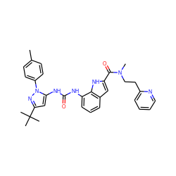 Cc1ccc(-n2nc(C(C)(C)C)cc2NC(=O)Nc2cccc3cc(C(=O)N(C)CCc4ccccn4)[nH]c23)cc1 ZINC000095557922