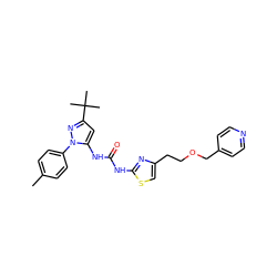 Cc1ccc(-n2nc(C(C)(C)C)cc2NC(=O)Nc2nc(CCOCc3ccncc3)cs2)cc1 ZINC000066156894