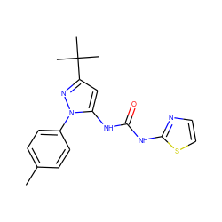 Cc1ccc(-n2nc(C(C)(C)C)cc2NC(=O)Nc2nccs2)cc1 ZINC000066156998