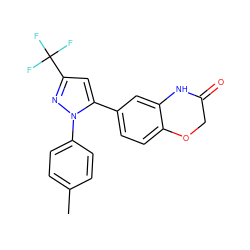 Cc1ccc(-n2nc(C(F)(F)F)cc2-c2ccc3c(c2)NC(=O)CO3)cc1 ZINC000073197625