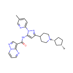 Cc1ccc(-n2nc(C3CCN([C@@H]4CC[C@H](C)C4)CC3)cc2NC(=O)c2cnn3cccnc23)nc1 ZINC000204745146