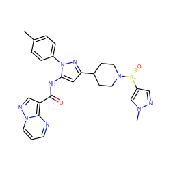 Cc1ccc(-n2nc(C3CCN([S@+]([O-])c4cnn(C)c4)CC3)cc2NC(=O)c2cnn3cccnc23)cc1 ZINC000145884162