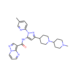 Cc1ccc(-n2nc(C3CCN(C4CCN(C)CC4)CC3)cc2NC(=O)c2cnn3cccnc23)nc1 ZINC000204781216