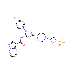 Cc1ccc(-n2nc(C3CCN(C4CN(S(C)(=O)=O)C4)CC3)cc2NC(=O)c2cnn3cccnc23)cc1 ZINC000145852756