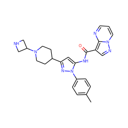 Cc1ccc(-n2nc(C3CCN(C4CNC4)CC3)cc2NC(=O)c2cnn3cccnc23)cc1 ZINC000204771013