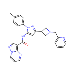 Cc1ccc(-n2nc(C3CN(Cc4ccccn4)C3)cc2NC(=O)c2cnn3cccnc23)cc1 ZINC000204765915