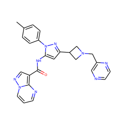 Cc1ccc(-n2nc(C3CN(Cc4cnccn4)C3)cc2NC(=O)c2cnn3cccnc23)cc1 ZINC000145898614