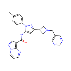 Cc1ccc(-n2nc(C3CN(Cc4cncnc4)C3)cc2NC(=O)c2cnn3cccnc23)cc1 ZINC000142456905