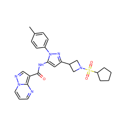 Cc1ccc(-n2nc(C3CN(S(=O)(=O)C4CCCC4)C3)cc2NC(=O)c2cnn3cccnc23)cc1 ZINC000203737636