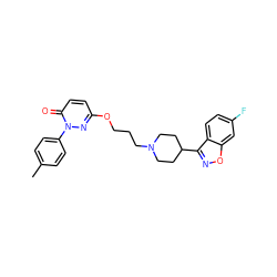 Cc1ccc(-n2nc(OCCCN3CCC(c4noc5cc(F)ccc45)CC3)ccc2=O)cc1 ZINC001772624665