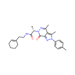 Cc1ccc(-n2nc3c(=O)n([C@@H](C)C(=O)NCCC4=CCCCC4)nc(C)c3c2C)cc1 ZINC000015942976