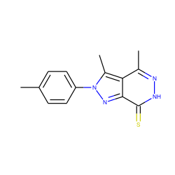 Cc1ccc(-n2nc3c(=S)[nH]nc(C)c3c2C)cc1 ZINC000008677787