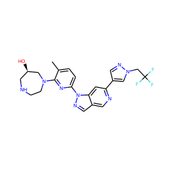 Cc1ccc(-n2ncc3cnc(-c4cnn(CC(F)(F)F)c4)cc32)nc1N1CCNC[C@@H](O)C1 ZINC000224846836