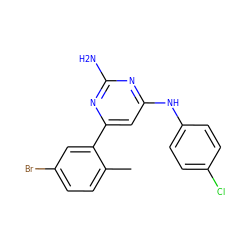 Cc1ccc(Br)cc1-c1cc(Nc2ccc(Cl)cc2)nc(N)n1 ZINC000026392292