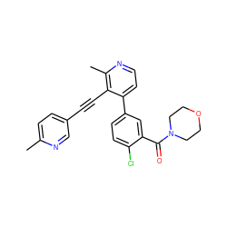 Cc1ccc(C#Cc2c(-c3ccc(Cl)c(C(=O)N4CCOCC4)c3)ccnc2C)cn1 ZINC000202385191