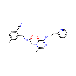 Cc1ccc(C#N)c(CNC(=O)Cn2c(C)cnc(NCCc3ccccn3)c2=O)c1 ZINC000066077599