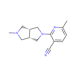 Cc1ccc(C#N)c(N2C[C@@H]3CN(C)C[C@@H]3C2)n1 ZINC000073196847