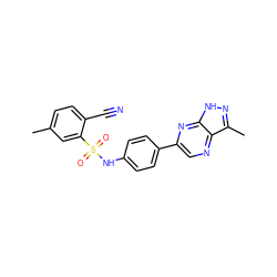 Cc1ccc(C#N)c(S(=O)(=O)Nc2ccc(-c3cnc4c(C)n[nH]c4n3)cc2)c1 ZINC000103256111