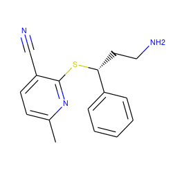 Cc1ccc(C#N)c(S[C@H](CCN)c2ccccc2)n1 ZINC000071294742