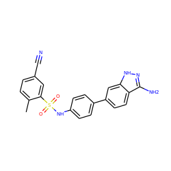 Cc1ccc(C#N)cc1S(=O)(=O)Nc1ccc(-c2ccc3c(N)n[nH]c3c2)cc1 ZINC000299818709