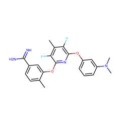 Cc1ccc(C(=N)N)cc1Oc1nc(Oc2cccc(N(C)C)c2)c(F)c(C)c1F ZINC000013474057