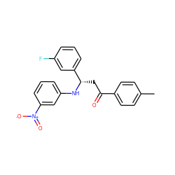 Cc1ccc(C(=O)C[C@H](Nc2cccc([N+](=O)[O-])c2)c2cccc(F)c2)cc1 ZINC000049803830