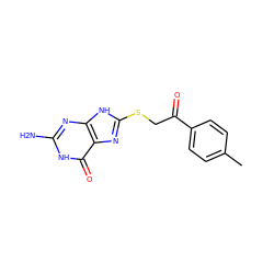 Cc1ccc(C(=O)CSc2nc3c(=O)[nH]c(N)nc3[nH]2)cc1 ZINC000004639536