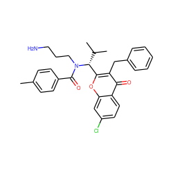 Cc1ccc(C(=O)N(CCCN)[C@@H](c2oc3cc(Cl)ccc3c(=O)c2Cc2ccccc2)C(C)C)cc1 ZINC000034039290