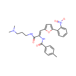 Cc1ccc(C(=O)N/C(=C\c2ccc(-c3ccccc3[N+](=O)[O-])o2)C(=O)NCCCN(C)C)cc1 ZINC000012732673