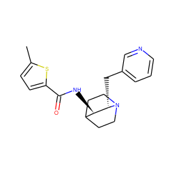 Cc1ccc(C(=O)N[C@@H]2C3CCN(CC3)[C@H]2Cc2cccnc2)s1 ZINC000035813337