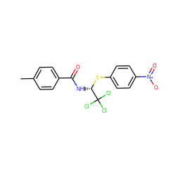 Cc1ccc(C(=O)N[C@H](Sc2ccc([N+](=O)[O-])cc2)C(Cl)(Cl)Cl)cc1 ZINC000000836890