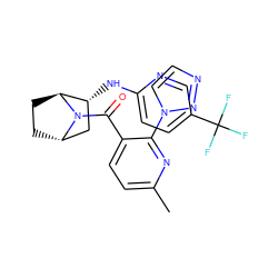 Cc1ccc(C(=O)N2[C@H]3CC[C@H]2[C@H](Nc2ccc(C(F)(F)F)cn2)C3)c(-n2ccnn2)n1 ZINC000221059529