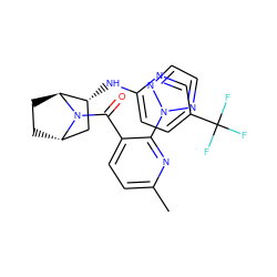 Cc1ccc(C(=O)N2[C@H]3CC[C@H]2[C@H](Nc2ccc(C(F)(F)F)cn2)C3)c(-n2nccn2)n1 ZINC000221061991